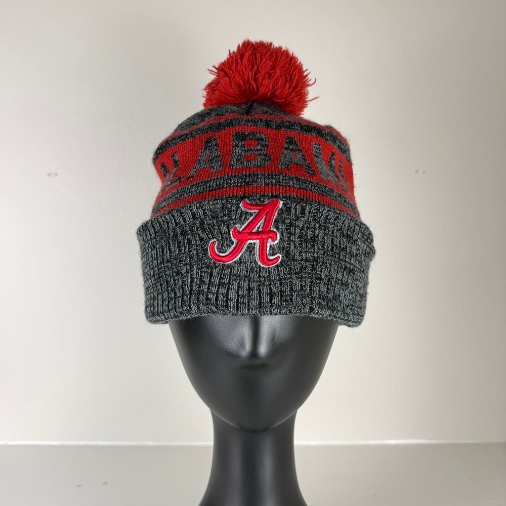 Alabama Crimson Tide Top Of The World Roll Tide Knit Pom Beanie Hat Grey Red